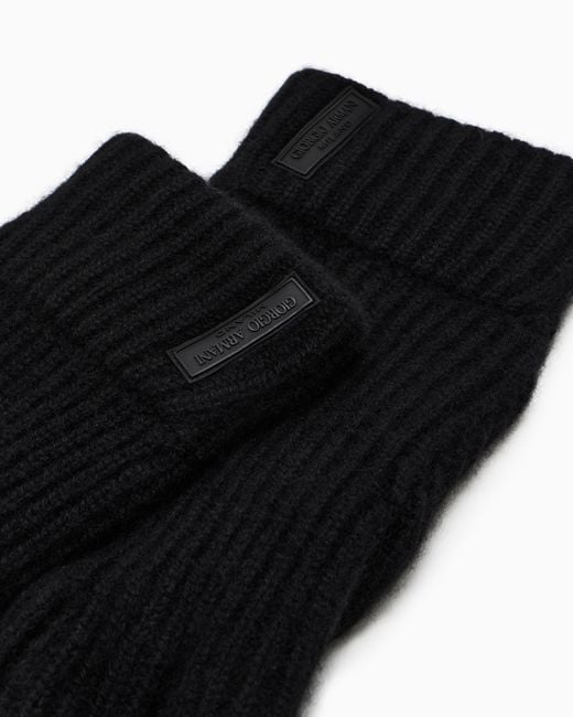 Giorgio Armani Black Ribbed Seamless Cashmere Gloves for men