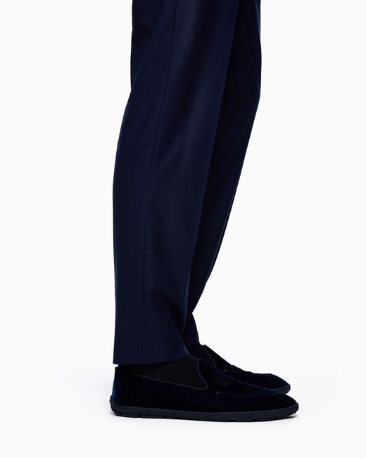 Giorgio Armani Blue Velvet Slip On Shoes With A Flexible Rubber Sole for men