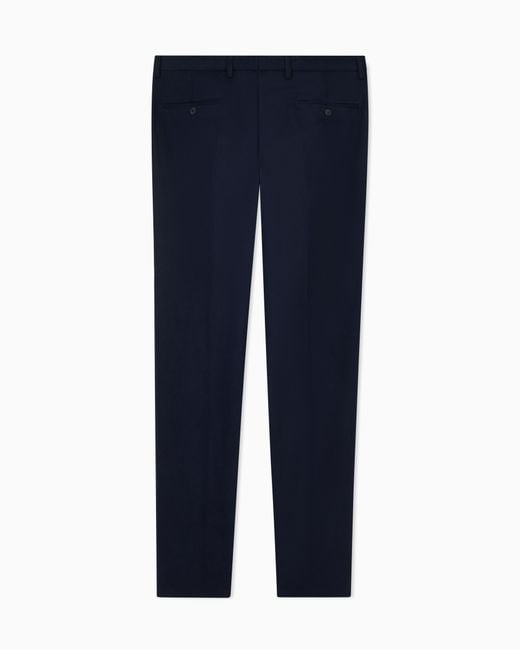 Giorgio Armani Blue Stretch Cashmere And Cotton Trousers for men