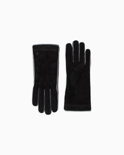Giorgio Armani Black Two-Tone Lambskin Suede Gloves