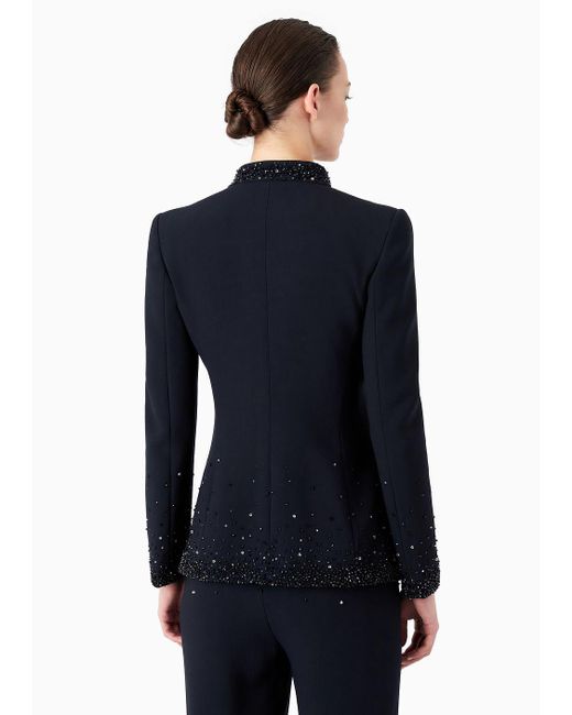 Giorgio Armani Blue Crystal-embroidered Stretch Cady Jacket