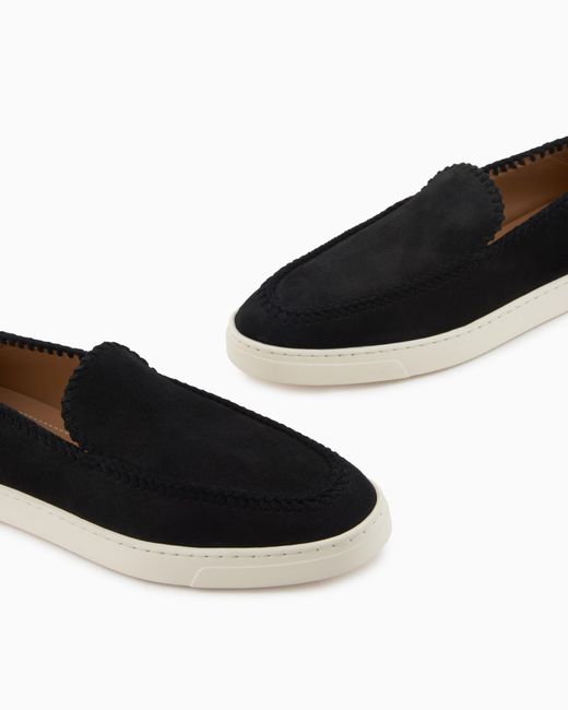 Giorgio Armani White Suede Slip On With Threading And Rubber Sole for men