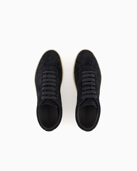 Giorgio Armani Black Low-Top Suede Lace-Up Sneakers With Rubber Sole for men