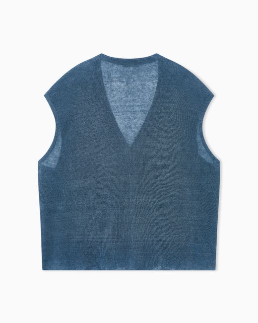 Giorgio Armani Blue Single-Breasted Linen Waistcoat for men