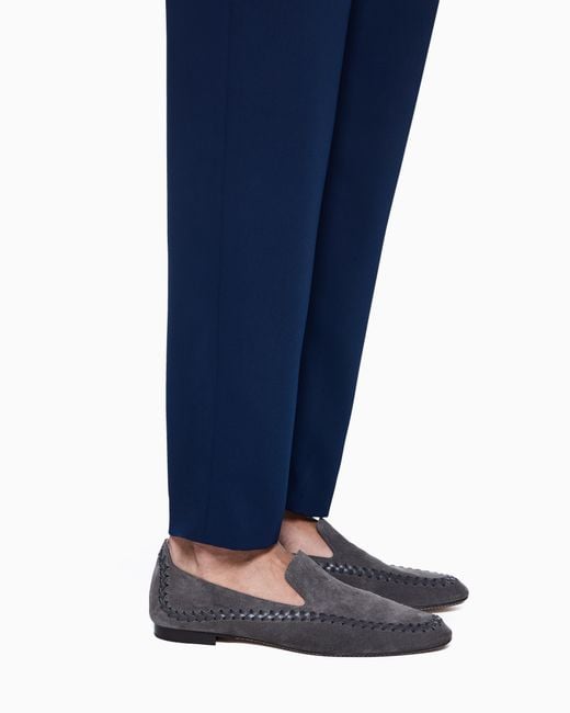 Giorgio Armani White Suede Slip-Ons With Interweaving