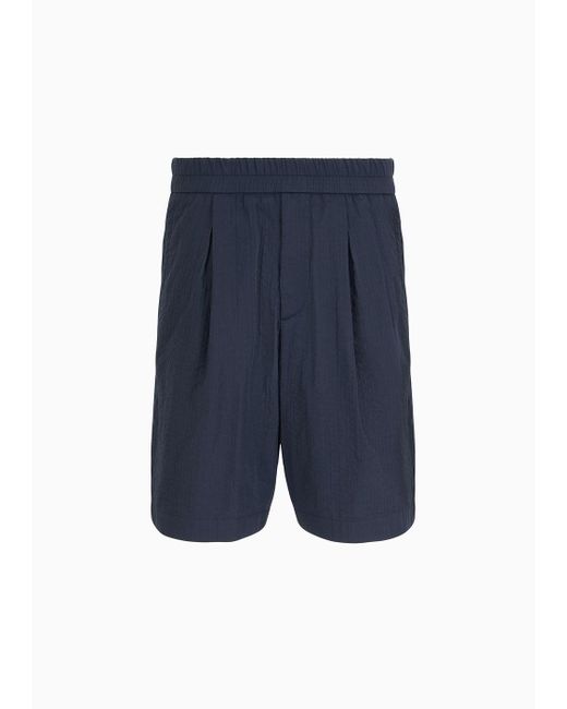 Giorgio Armani Blue Cotton-blend Single-darted Bermuda Shorts for men
