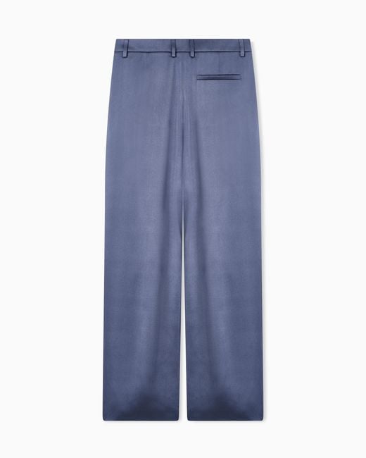 Giorgio Armani Blue Silk Double Satin Single-Pleat Trousers