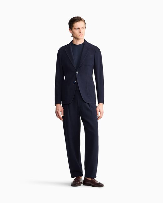 Giorgio Armani Blue Single-Pleat, Virgin Wool And Cashmere Seersucker Trousers for men