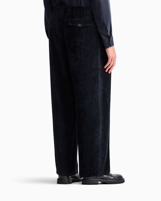 Giorgio Armani Blue Trouser Oversized Fit Ribbed Viscose Velvet for men