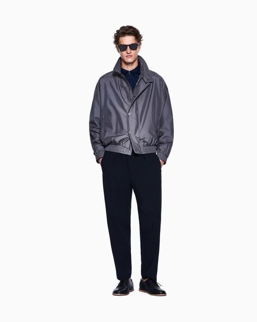 Giorgio Armani Blue Zip-Up Cotton Jersey Shirt With Snap-Button Cuffs for men