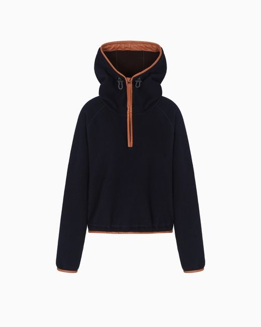 Giorgio Armani Blue Neve Cashmere Fleece Hooded Sweatshirt