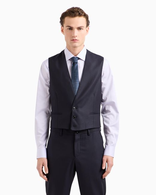 Giorgio Armani Einreihige Weste Aus Schurwolle Mit Mikro-Vichy-Karo in Blue für Herren