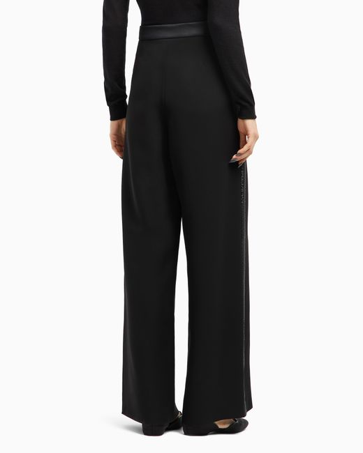 Giorgio Armani Black Wide-Leg Silk Trousers With Rhinestone Details