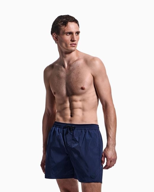 Giorgio Armani Blue Elastic Waist Swim Trunks for men