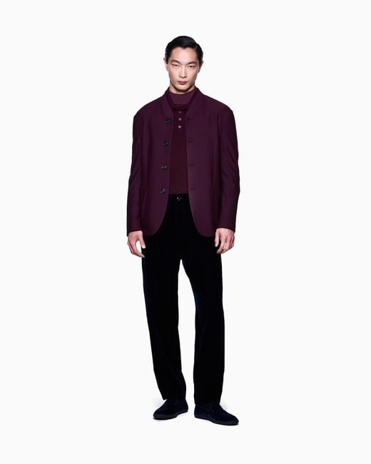 Giorgio Armani Purple Long-Sleeved Cashmere Polo Shirt for men