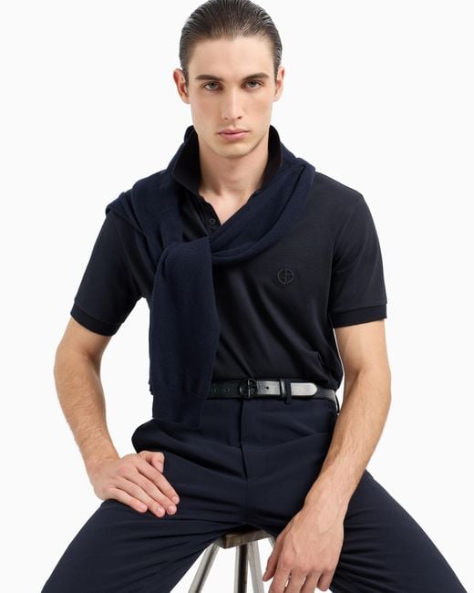 Giorgio Armani Poloshirt Aus Elastischem Baumwollpikee in Blue für Herren