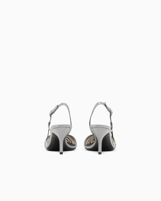 Giorgio Armani White Decollete Shoe Leather And Mesh With Satin And Rhinestones