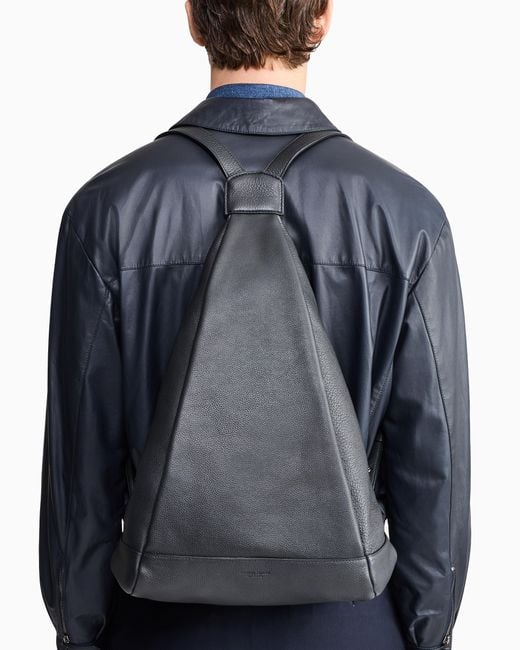 Giorgio Armani Blue Pebbled Leather Sack Backpack for men