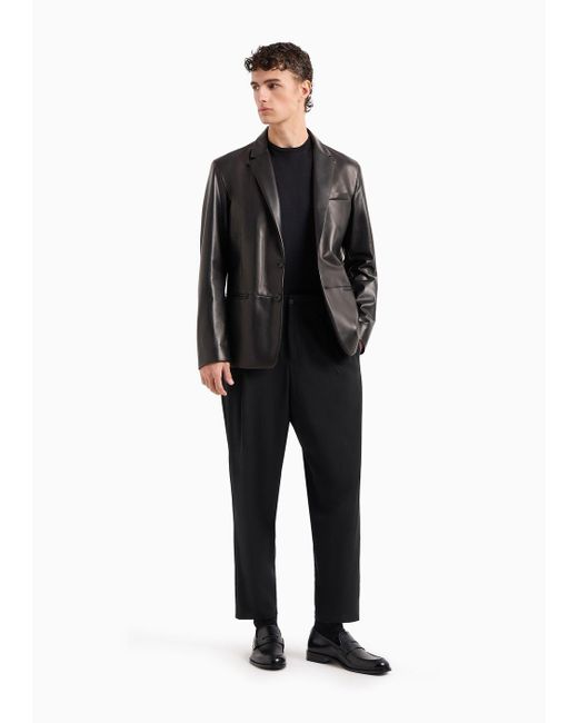 Giorgio Armani Black Single-breasted, Nappa-leather Jacket for men