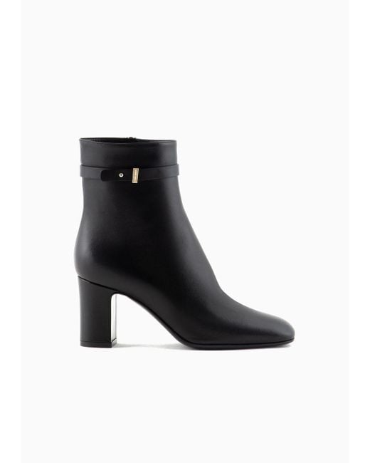 Giorgio Armani Black Nappa-leather Heeled Ankle Boots