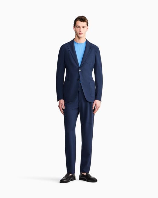 Giorgio Armani Blue Single-Breasted Virgin Wool Seersucker Jacket for men