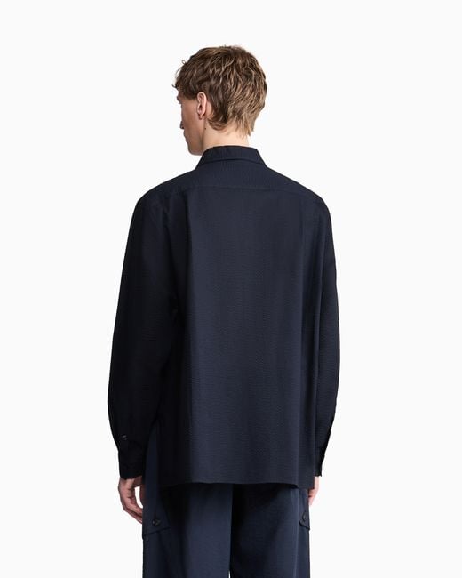 Giorgio Armani Blue Cotton-Seersucker Shirt With Pockets for men