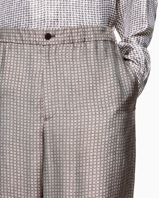 Giorgio Armani Natural Printed Viscose Flat-Front Trousers for men