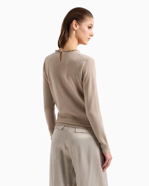 Giorgio Armani Natural Cashmere Crew-Neck Jumper With Embroidery