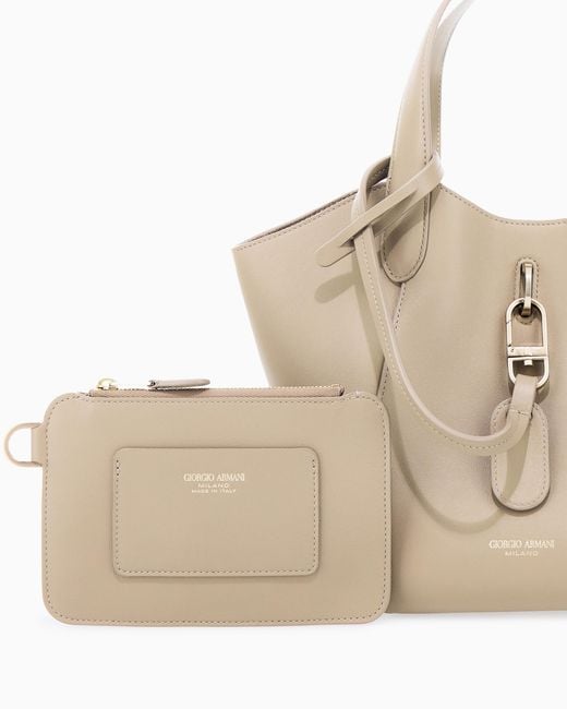 Giorgio Armani White Leather Handbag With A Geometric Base And A Snap-Hook Clasp