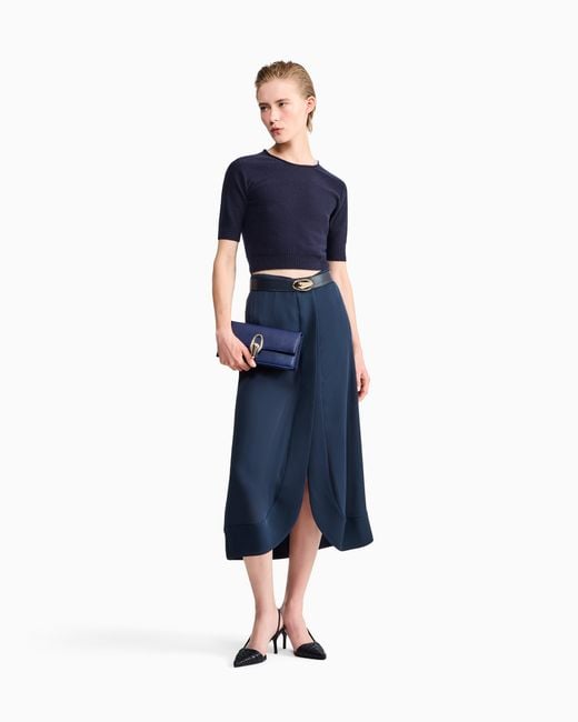Giorgio Armani Blue Sweater Cashmere Microcrystals Trim Short-Sleeve