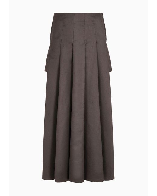 Giorgio Armani Brown Long Skirt In Silk Shantung With Wide Slits