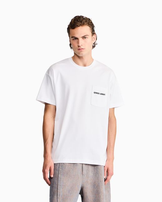 Giorgio Armani White Cotton Interlock Jersey T-Shirt With Print On The Back for men