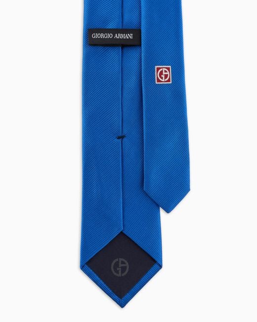 Giorgio Armani Blue Classic Jacquard Silk Tie With Embroidered Logo for men