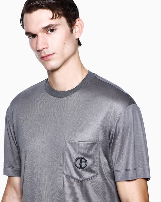 Giorgio Armani Gray Cupro And Silk T-Shirt With Small Pocket for men