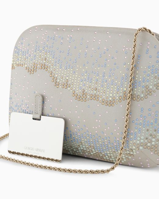 Giorgio Armani Gray La Prima Satin And Rhinestone Clutch Bag With Wave Motif