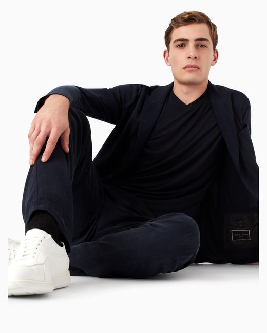 Giorgio Armani Blue Cupro Jacket With A Single-Breasted Two-Button Design Icon for men