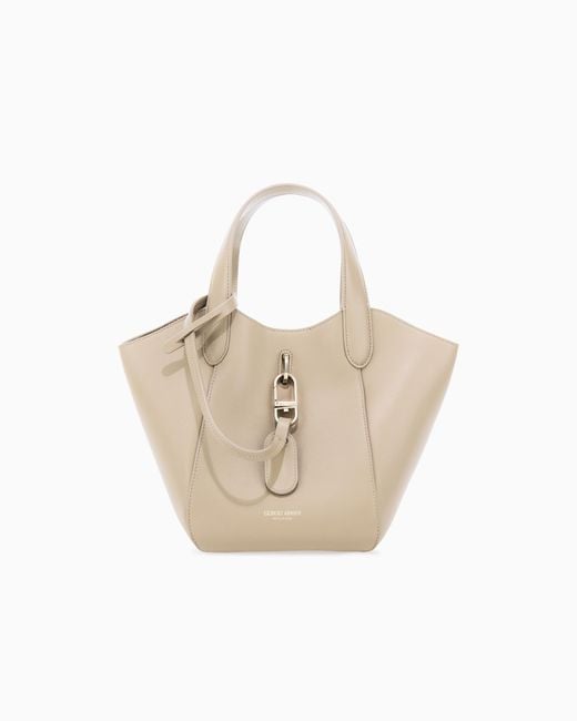 Giorgio Armani White Leather Handbag With A Geometric Base And A Snap-Hook Clasp