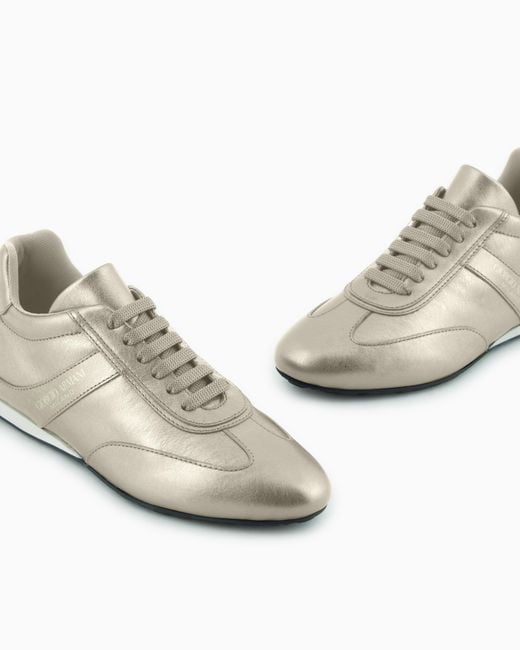 Giorgio Armani White Lamé Leather Sneakers