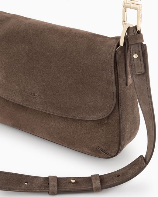 Giorgio Armani Brown Suede Bag With Flap And Crossbody Strap