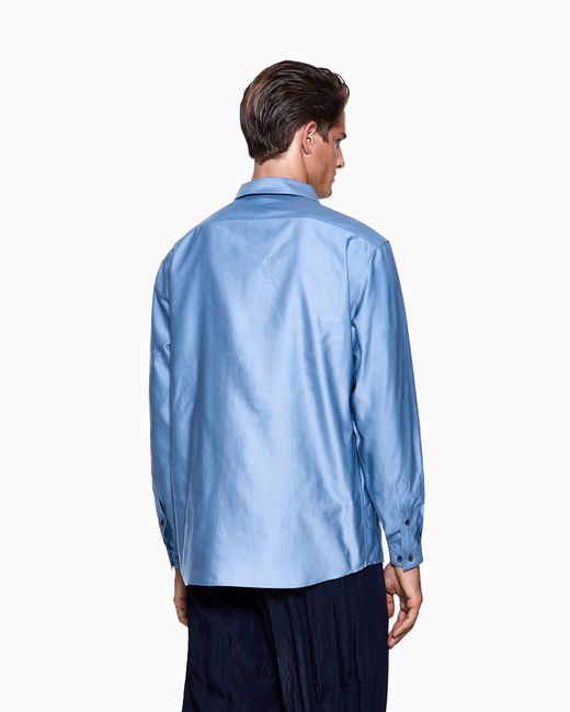 Giorgio Armani Blue Cotton And Silk Twill Shirt for men