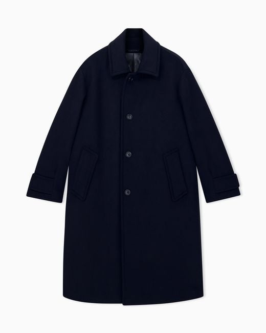 Giorgio Armani Blue Single-Breasted Wool And Cashmere Coat With A Notched Lapel for men