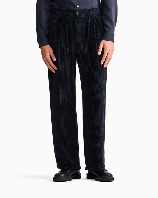 Giorgio Armani Blue Trouser Oversized Fit Ribbed Viscose Velvet for men