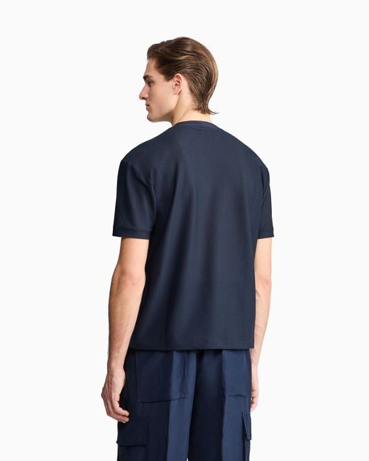 Giorgio Armani Blue Technical Waffle T-Shirt for men
