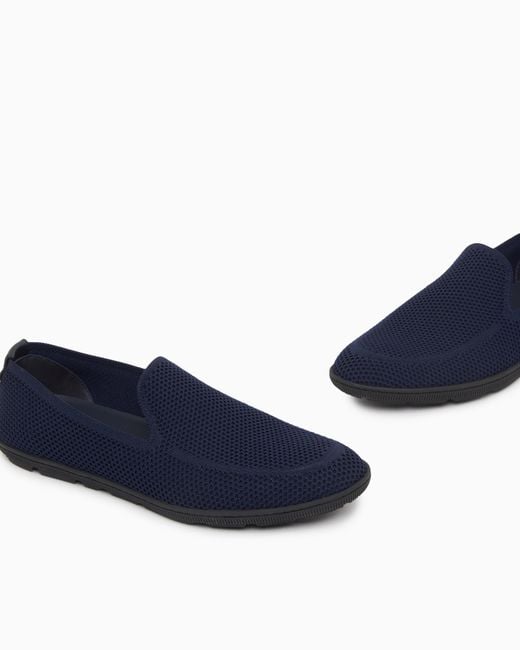 Giorgio Armani Blue Breathable Mesh Slip-On Sneaker With Leather Inserts for men