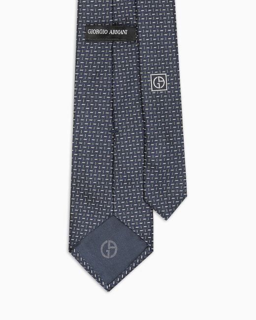 Giorgio Armani White Silk Tie With Geometric Jacquard Motif for men