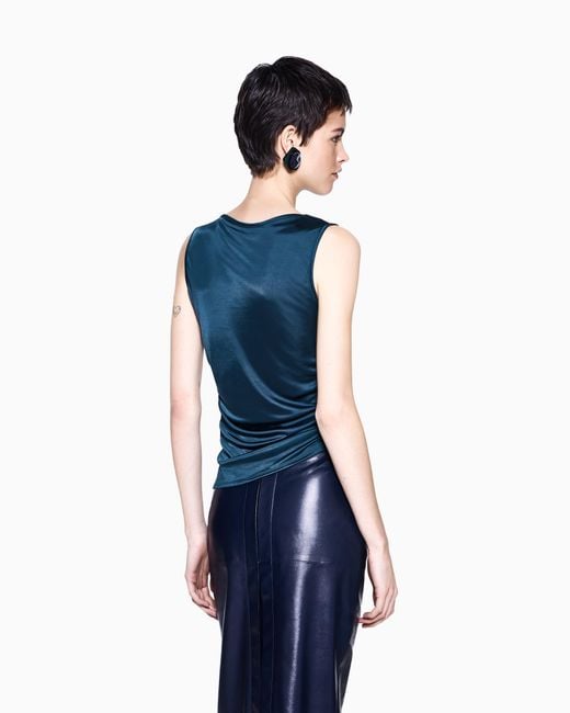 Giorgio Armani Blue Viscose Jersey Draped Top