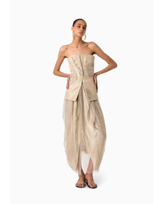 Giorgio Armani Natural Embroidered Long Bustier Top
