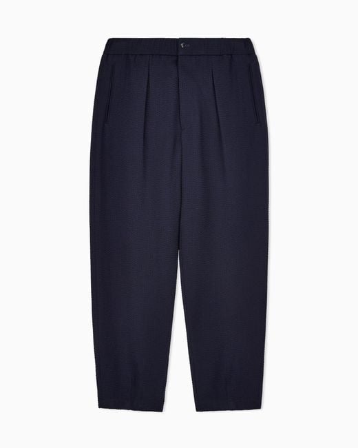 Giorgio Armani Blue Single-Pleat, Virgin Wool And Cashmere Seersucker Trousers for men