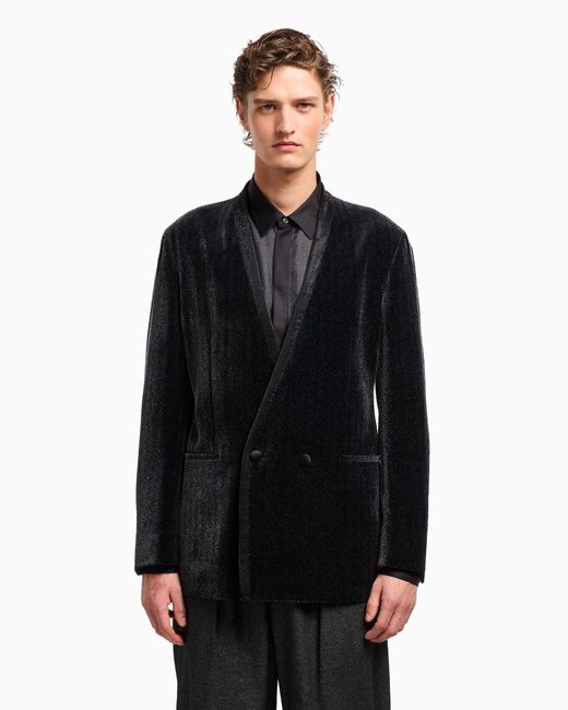 Veste De Smoking Croisée Giorgio's En Velours Imprimé Chevron Giorgio Armani pour homme en coloris Black