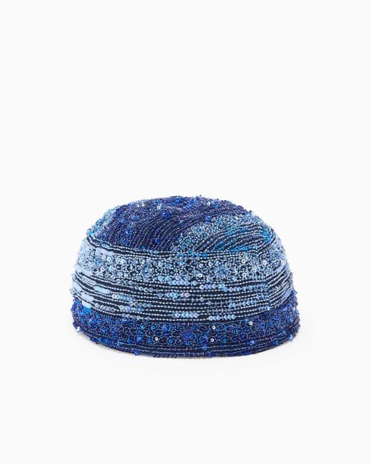 Giorgio Armani Blue Embroidered Tulle Cap